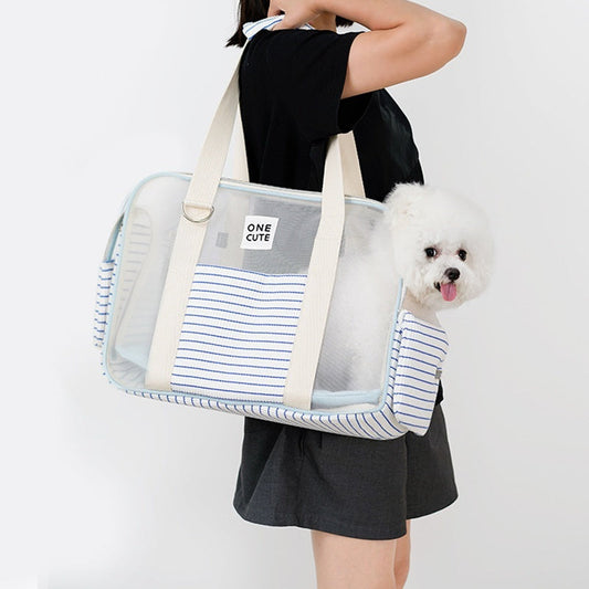 KFX-6539581 Breathable Blue and White Striped Pet Diaper Bag for Easy Travel