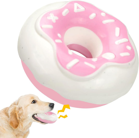 KFX-6610109 Durable Chewy Donut Dog Toy for Teeth Grinding, Interactive Play, and Squeaky Fun for All Breeds