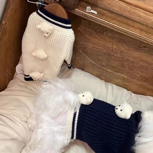 KFX-6625213 Spring Sweater for Cats in Three Bears White and Blue - Multiple Sizes Available