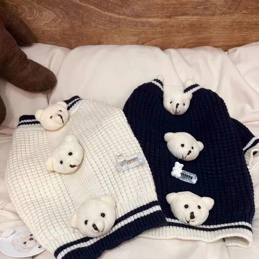 KFX-6625213 Spring Sweater for Cats in Three Bears White and Blue - Multiple Sizes Available