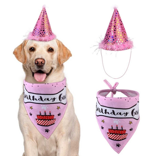 KFX-6707517 Pet Birthday Hat and Saliva Towel Set for Celebrating Your Furry Friend