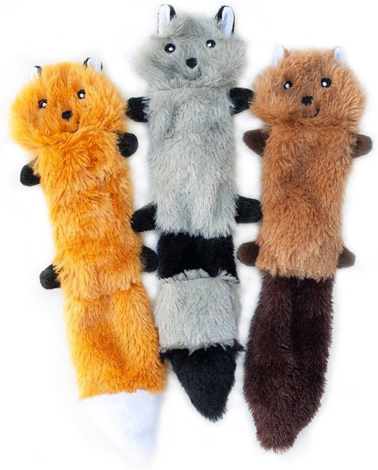 KFX-6708413 Squeaky Unstuffed Plush Dog Toys Set - Fox, Raccoon, and Squirrel for Small & Medium Breeds