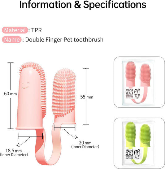KFX-6806717 Double Finger Dog Toothbrush Kit with 800 Soft Bristles for Effective Pet Dental Care