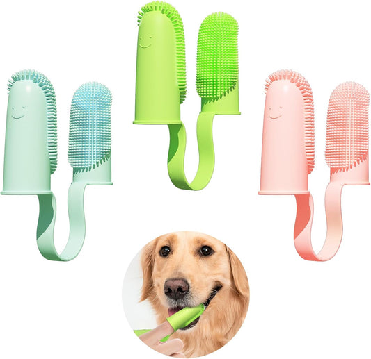 KFX-6806717 Double Finger Dog Toothbrush Kit with 800 Soft Bristles for Effective Pet Dental Care