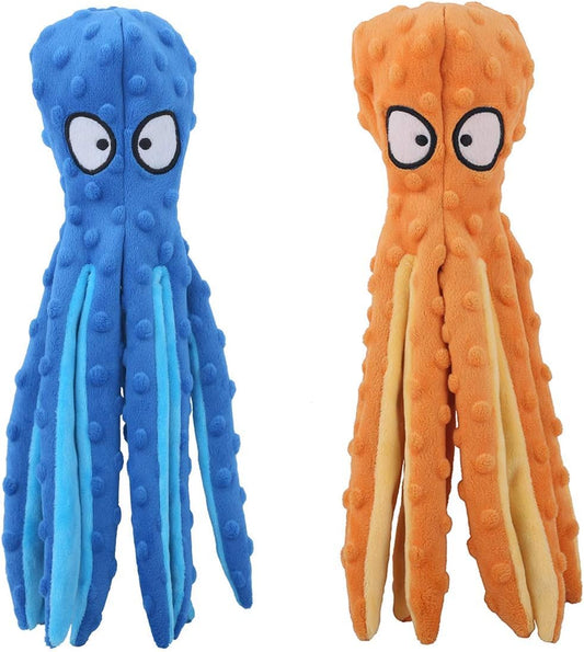 KFX-6839485 Durable No Stuffing Octopus Plush Dog Toy with Squeaker and Crinkle Sound for Interactive Play