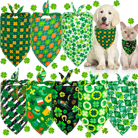 KFX-6965693 Lucky Clover Triangle Dog Scarf for Pets - Stylish Polyester Accessory in Various Patterns and Sizes