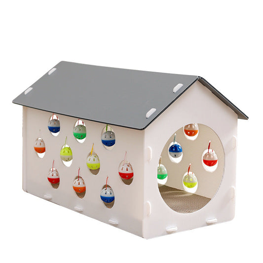 KFX-6974141 Cat Scratch Board with Integrated Nest and Toy Tunnel for Playful Cats