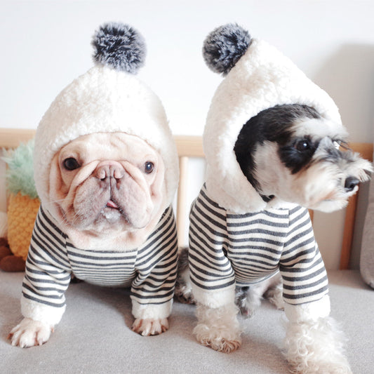 KFX-6985661 Cozy Striped Knitted Hooded Sweater for Dogs - Cotton, Warmth & Casual Style