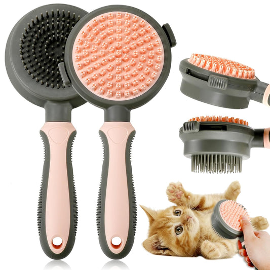KFX-7070653 Double-Sided Cat Grooming Brush with Flea Comb for Shedding and Hair Removal
