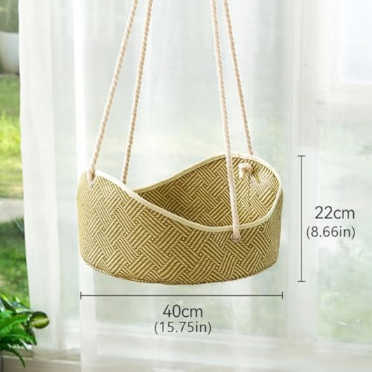 KFX-7201725 Breathable Rattan Cat Hammock with Metal Hooks - Comfortable Indoor/Outdoor Pet Bed for Small Animals