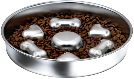 KFX-7232701 Non-Slip Stainless Steel Slow Feeder Dog Bowl with Heart and Bones Design for Small to Large Breeds