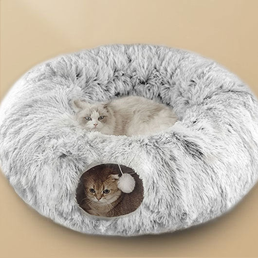 KFX-7301821 Cozy Foldable Cat Tunnel Bed with Plush Fabric and Warm Lining for Cats and Small Dogs