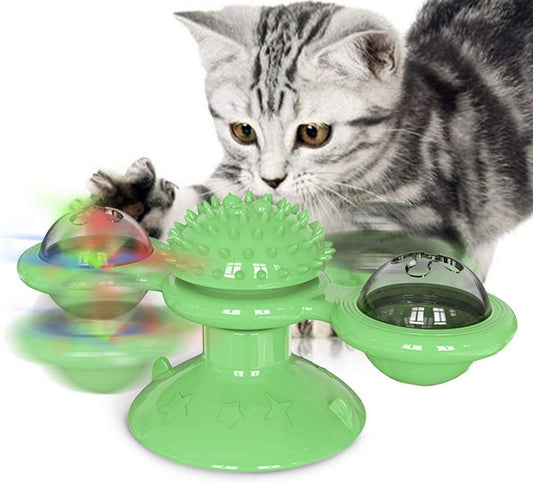 KFX-7365565 Interactive Catnip Windmill Toy with LED Light and Suction Cup for Indoor Cats