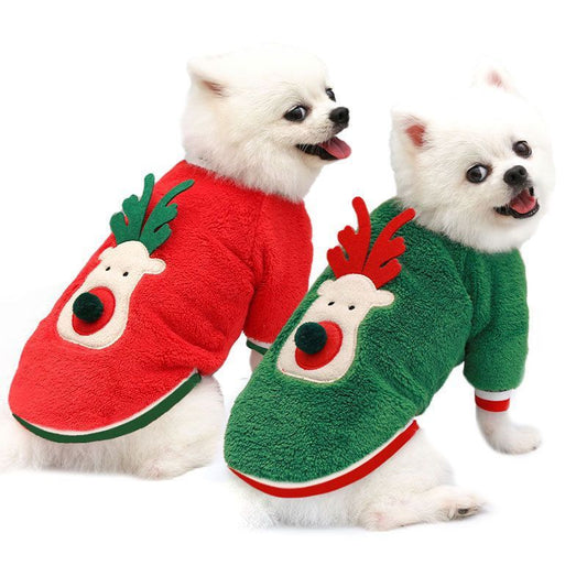 KFX-7378877 Pet Plus Velvet Christmas Print Sweater for Pets - Fawn Red and Green Available in Multiple Sizes