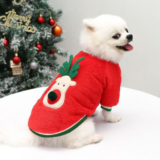 KFX-7378877 Pet Plus Velvet Christmas Print Sweater for Pets - Fawn Red and Green Available in Multiple Sizes