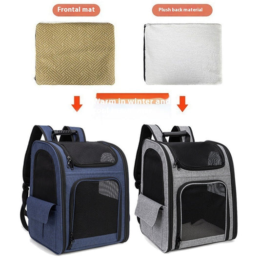 KFX-7615165 Portable Breathable Foldable Pet Bag - 35L Capacity in Gray and Blue