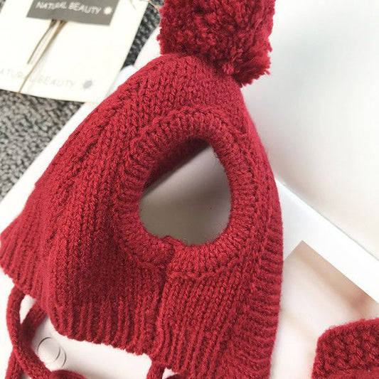 KFX-7657789 Cozy Wool Dog Hat Scarf Set for Autumn and Winter in Red and Navy Blue