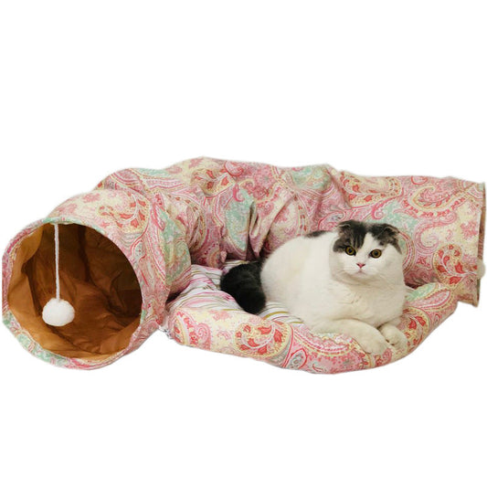 KFX-7695037 Foldable Cat and Small Dog Tunnel Toy - 130cm Half Moon, 250cm Full Moon, 25cm Diameter, Cloth Material
