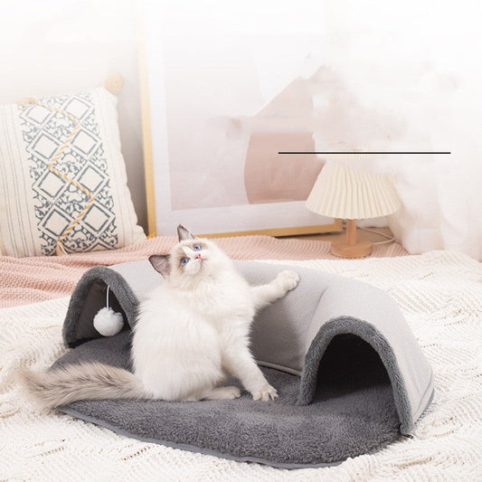 KFX-7727805 Cozy Plush Cat Tunnel - Autumn & Winter Cat Nest in Two Sizes