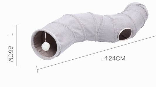 KFX-7858877 Foldable Gray Suede Cat Tunnel Toy for Fun and Exploration