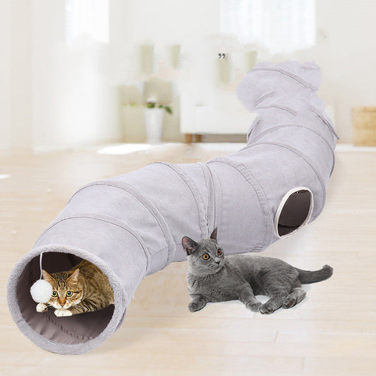 KFX-7858877 Foldable Gray Suede Cat Tunnel Toy for Fun and Exploration