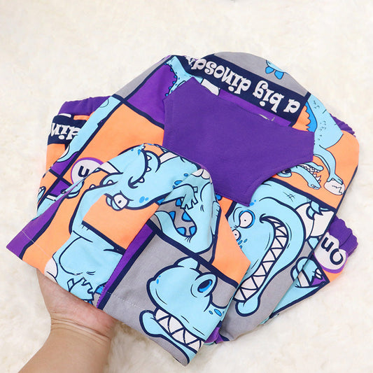 KFX-7903165 Cozy Dinosaur Hooded Fleece-Lined Sweater for Short Body Dogs - Warm Polyester Pet Clothing