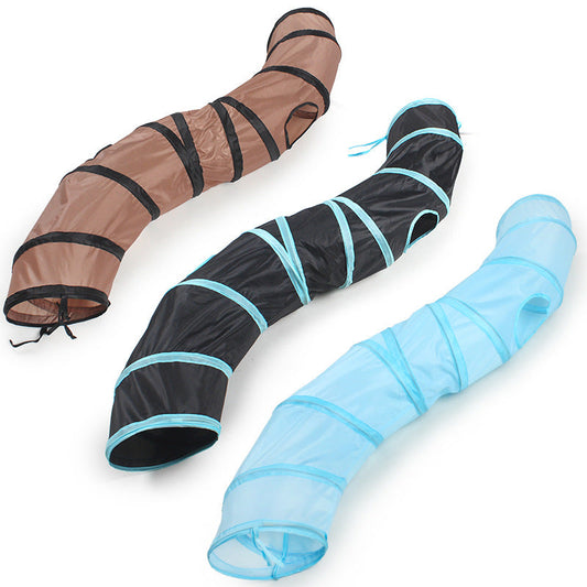 KFX-8022717 Collapsible S-Shaped Cat Tunnel Toy - Solid Color Polyester, 25x122CM, Available in Brown, Black, Lake Blue