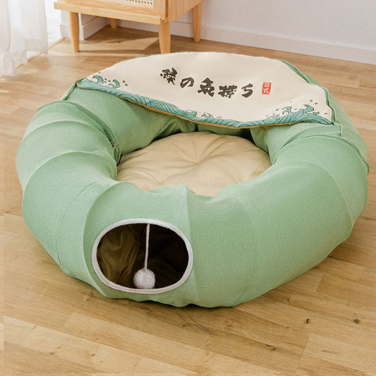 KFX-8055485 Folding Cat's Nest Tunnel Bed, Removable & Washable Canvas, 130CM Long