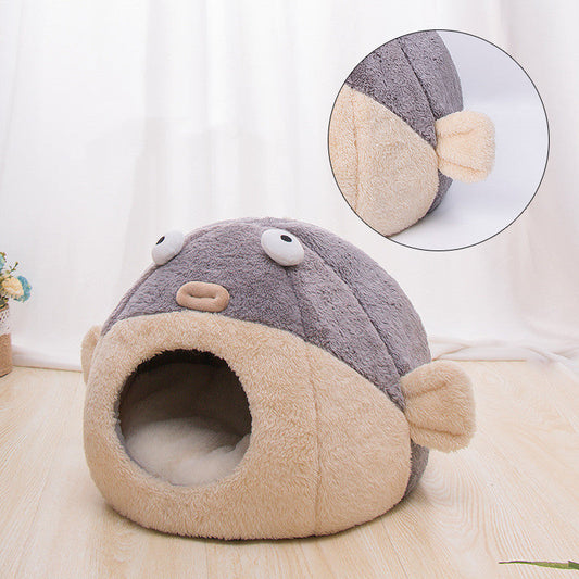 KFX-8179773 Cozy Cat Ear Nest Bed for Small Dogs and Cats - Cold-Proof Design for All Seasons