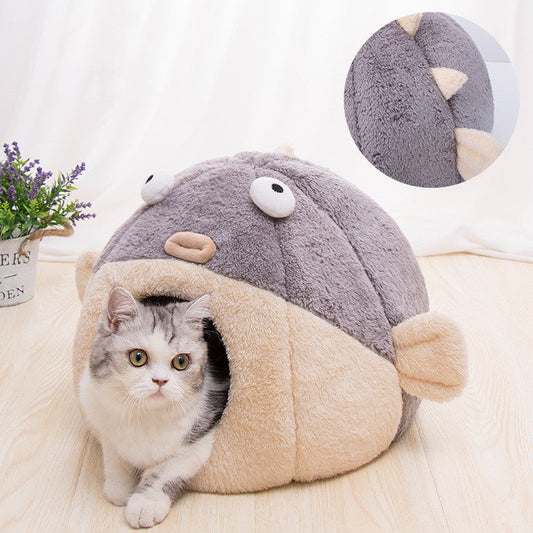 KFX-8179773 Cozy Cat Ear Nest Bed for Small Dogs and Cats - Cold-Proof Design for All Seasons
