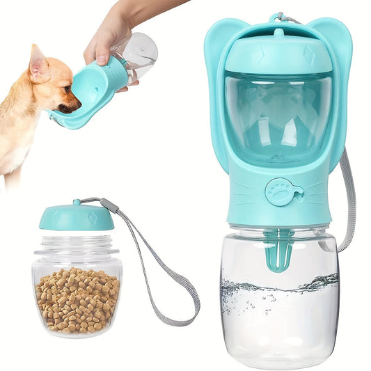 KFX-8445117 Leak-Proof 2-in-1 Dog Water Bottle with Food Container for Travel, Hiking and Outdoor Activities