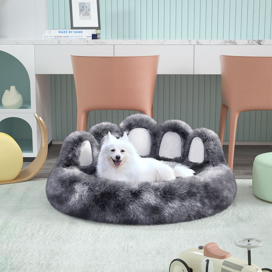 KFX-8740029 Cozy Bear Paw Design Pet Kennel with Removable Washable Fluffy Bed Mat for Cats and Dogs