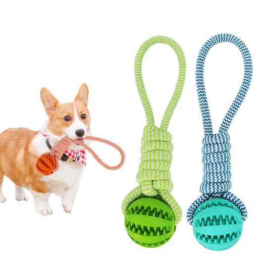 KFX-8772797 Durable Interactive Dog Toy with Treat Ball and Cotton Rope for Chewing and Dental Health