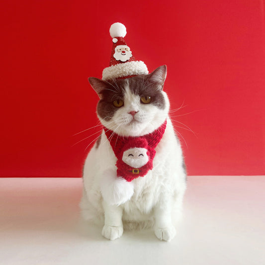KFX-8837437 Christmas-Themed Cat Scarf with Stripe Patterns - Various Holiday Designs Available