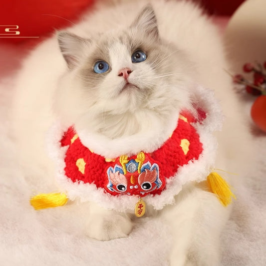KFX-8902973 Festive New Year Pet Cat Scarf Collar - Embroidered Design in Winter Style