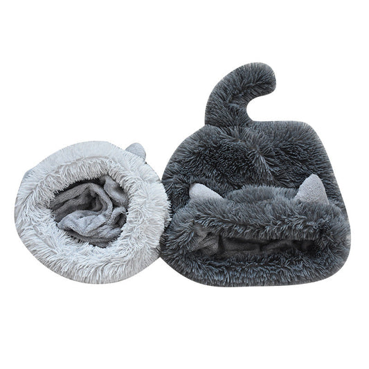 KFX-9526845 Plush Pet Sleeping Bag for Autumn and Winter in Dark and Light Gray