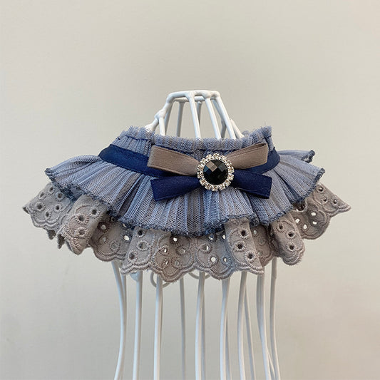 KFX-9537085 Lace Scarf Bow Tie for Cats and Dogs - Adjustable Triangle Towel in Blue