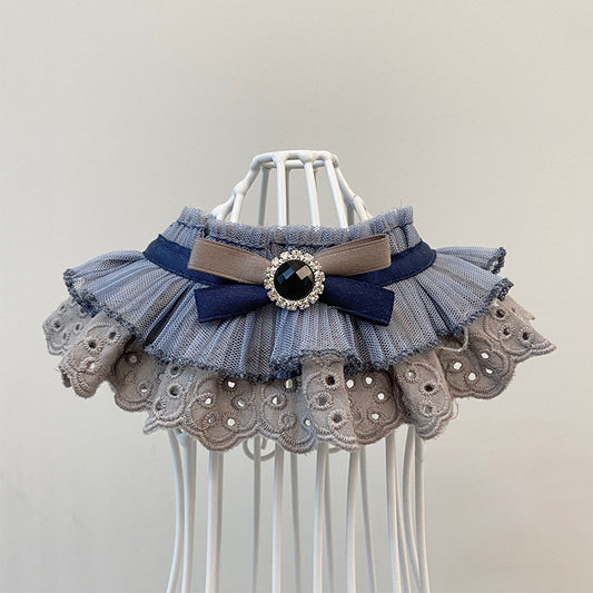 KFX-9537085 Lace Scarf Bow Tie for Cats and Dogs - Adjustable Triangle Towel in Blue