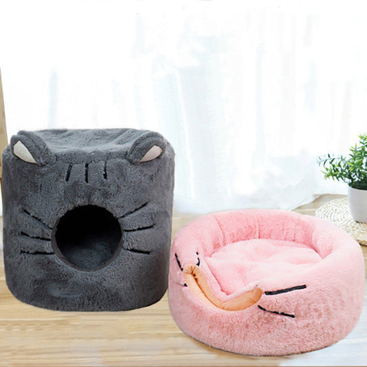 KFX-9760189 Cozy Semi-Closed Round Pet Nest with Plush Material and Dual Use