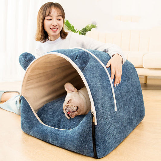 KFX-9825725 Cozy Chenille Pet House - Removable, Washable, Insulated, Available in Multiple Sizes