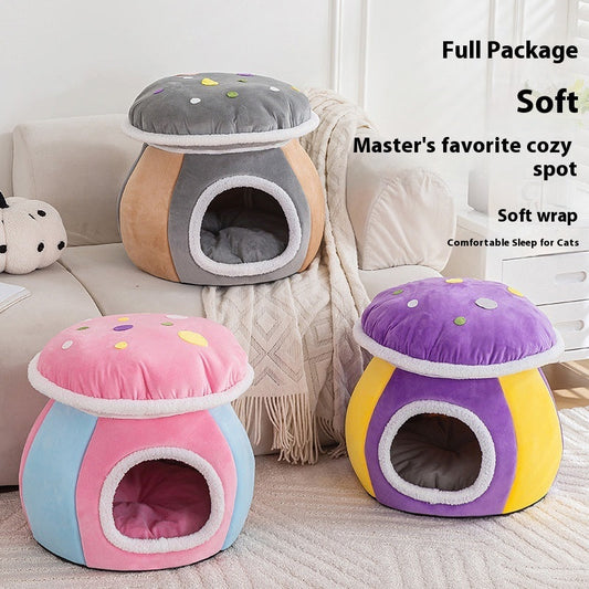 Mushroom Cat Nest Winter Thicken Thermal Rabbit Plush Detachable
