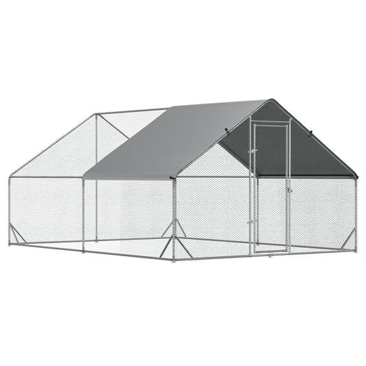 10' x 13' x 6.5' Metal Frame Chicken Run, Outdoor Hen House with Cover & Lockable Door