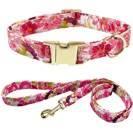 Pet Lettering Collar Metal Floral Collar Hand Holding Rope Medium Large Dog Leash