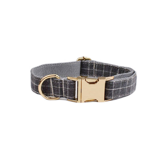 Gray Plaid Flannel Pet Collar Velvet Hand Holding Rope
