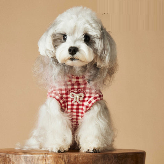 Puppy Maltese Schnauzer Teddy Sleeveless Red Plaid Vest