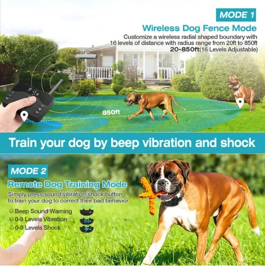 KFX-0156605 Wireless Electric Dog Fence System with Rechargeable Collar for Training and Containment