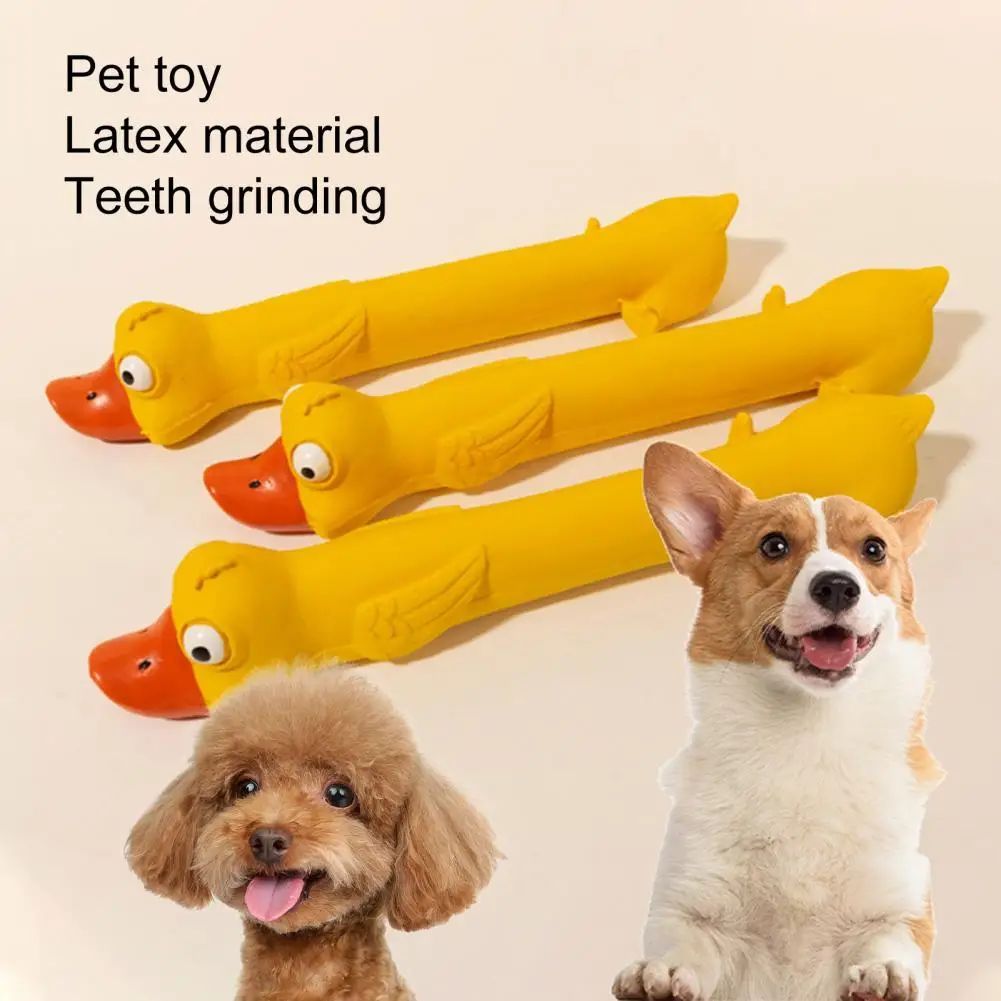 KFX-0193469 Durable Latex Dog Toy for Dental Health - Yellow Duck Design with Squeaker for Teething and Boredom Relief