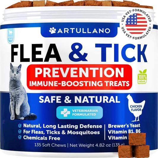 KFX-0203453 Natural Flea and Tick Prevention Soft Chews for Cats and Kittens with Vitamins and Health Support
