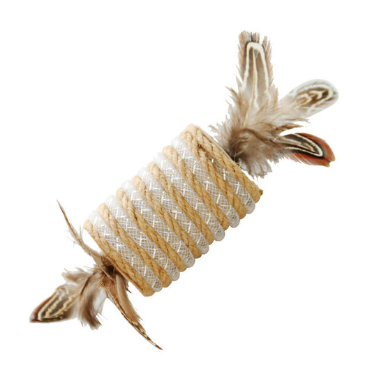 KFX-0291773 Durable Cat Toy with Feather and Hemp Rope for Scratching and Claw Grinding