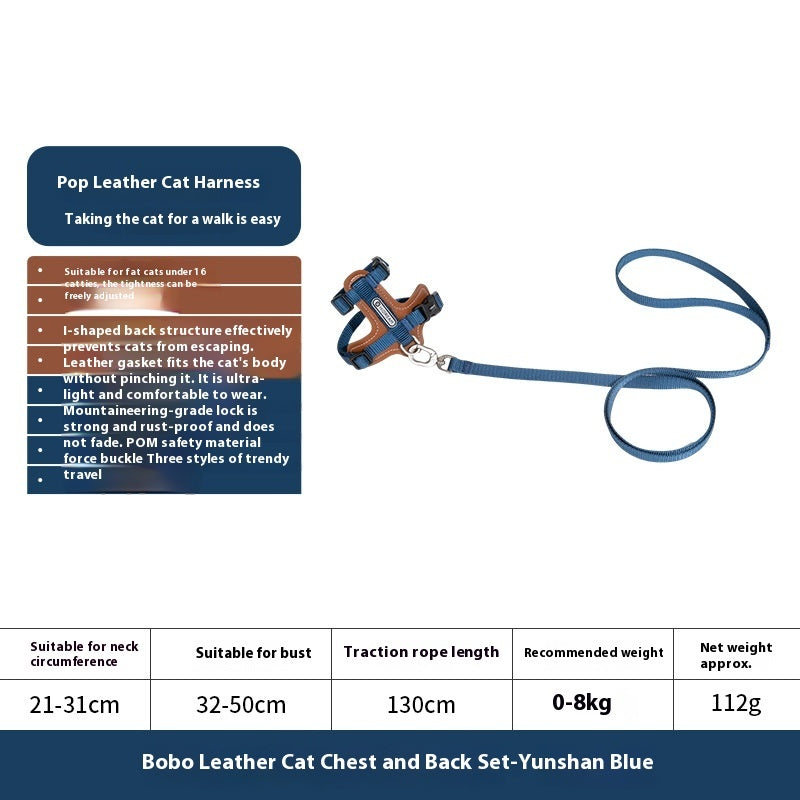 KFX-0314045 Cat Chest and Back Harness Leash Set - Reflective Nylon Options in Various Colors